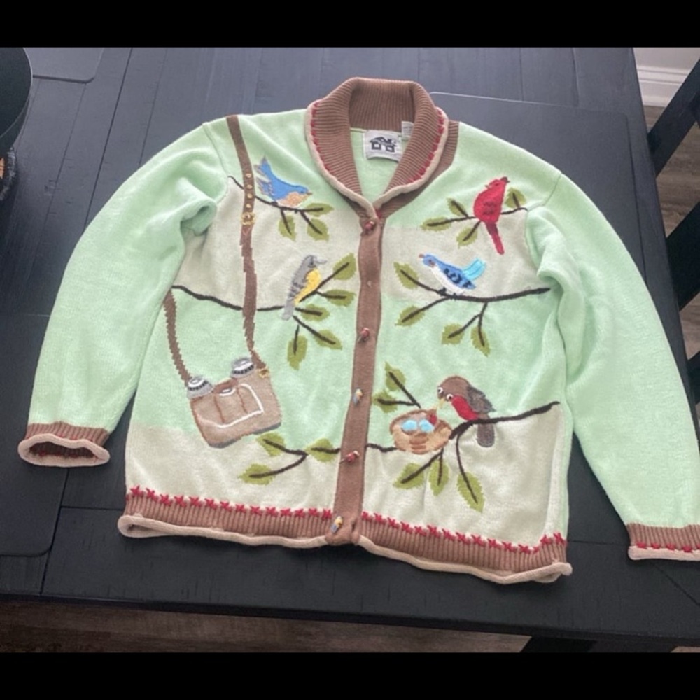 Storybook Knits Bird watcher Embroidered Cardigan - Picture 2 of 11